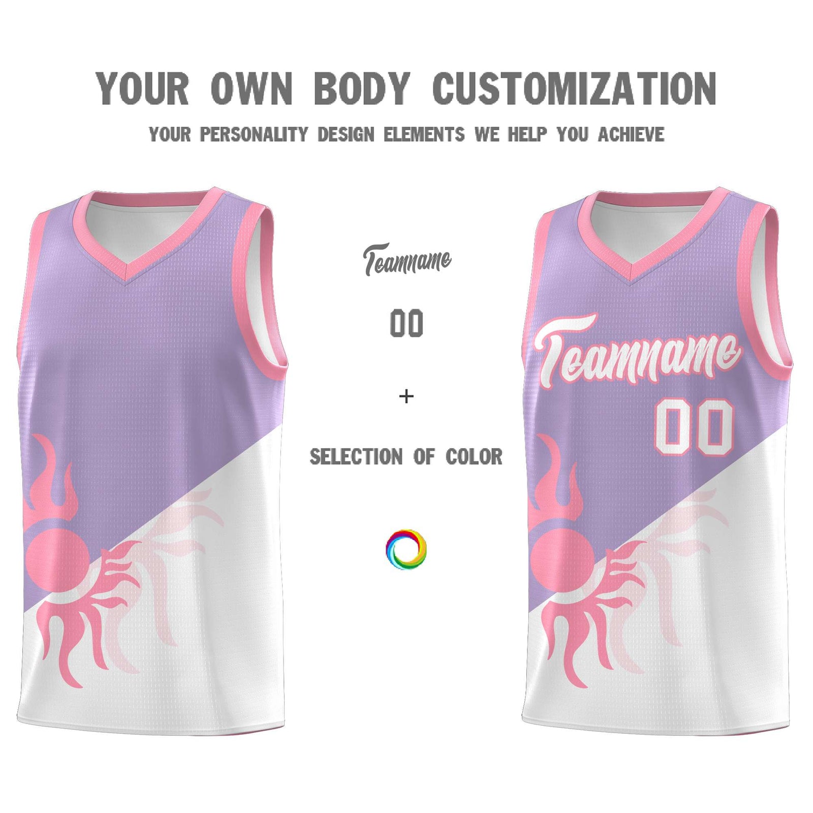 Custom Youth Basketball Jerseys - Light Purple White Radiant Sun Design Two Tone Uniforms