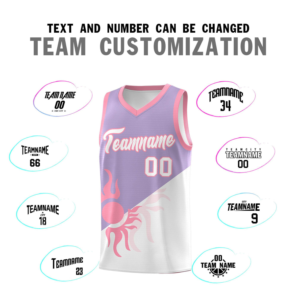 Custom Youth Basketball Jerseys - Light Purple White Radiant Sun Design Two Tone Uniforms