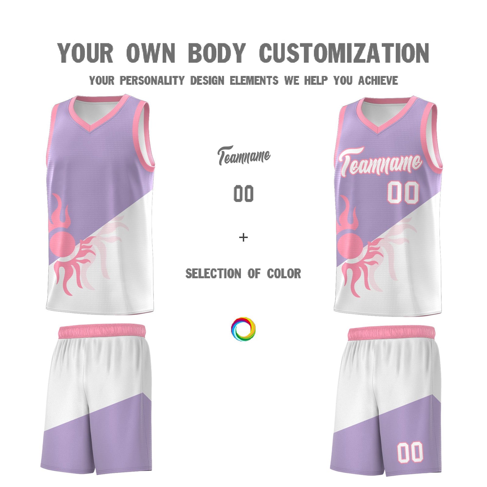 Custom Youth Basketball Jerseys - Light Purple White Radiant Sun Design Two Tone Uniforms