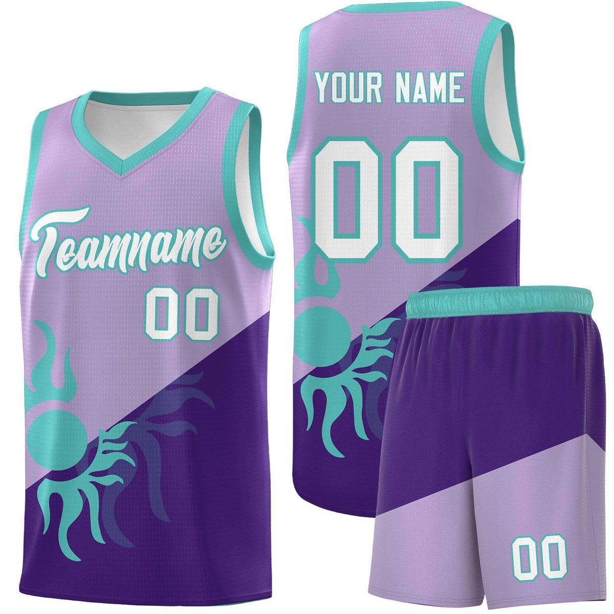 Custom Youth Basketball Jerseys - Light Purple Purple Sunburst Design Two Tone Uniforms