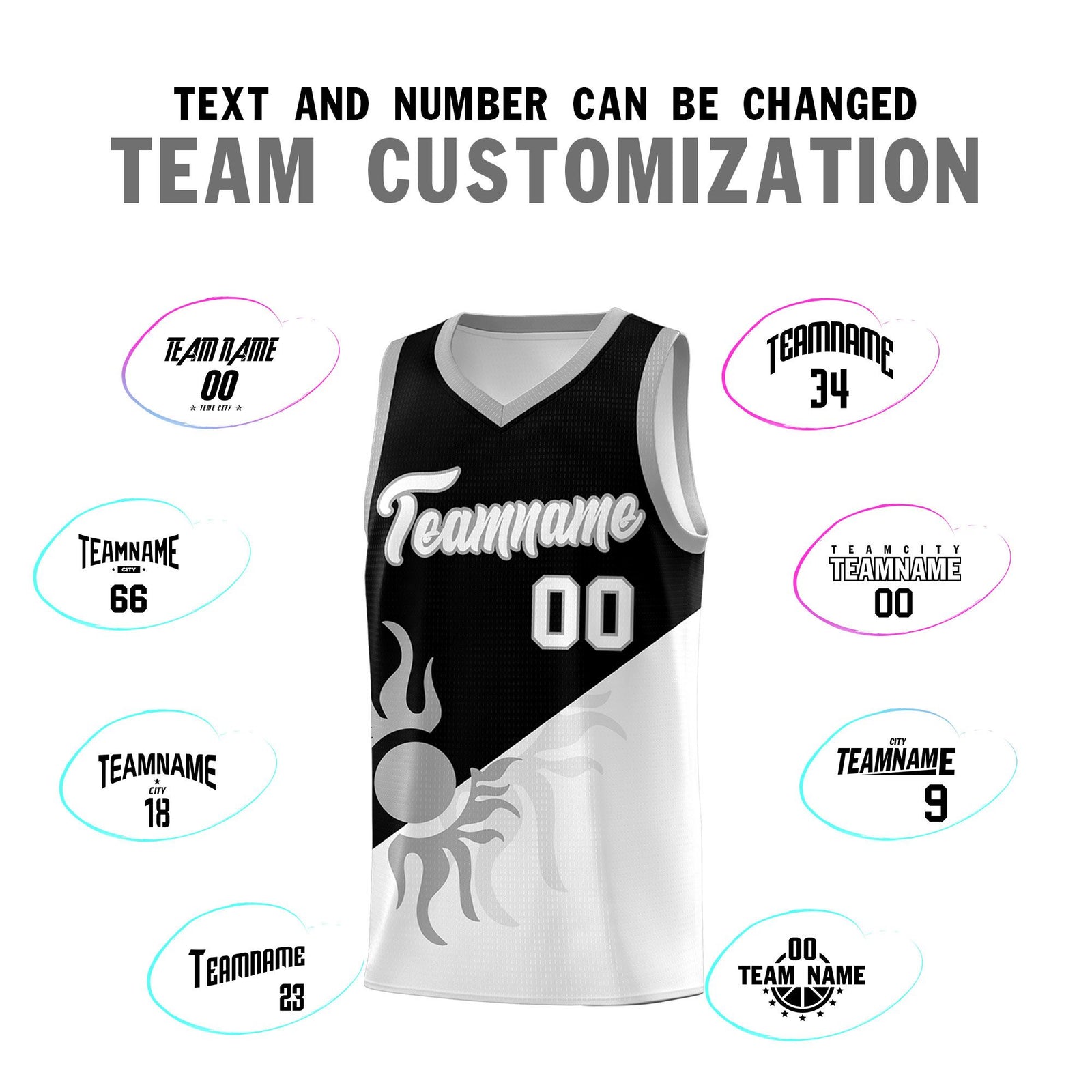 Custom Youth Basketball Jerseys - Black White Radiant Sun Design Two Tone Uniforms