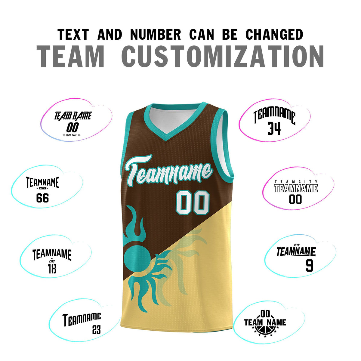 Custom Youth Basketball Jerseys - Brown Khaki Sunburst Design Two Tone Uniforms