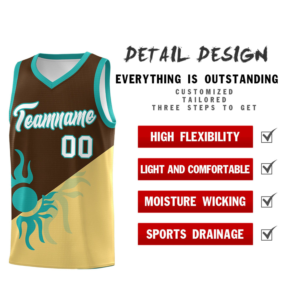 Custom Youth Basketball Jerseys - Brown Khaki Sunburst Design Two Tone Uniforms