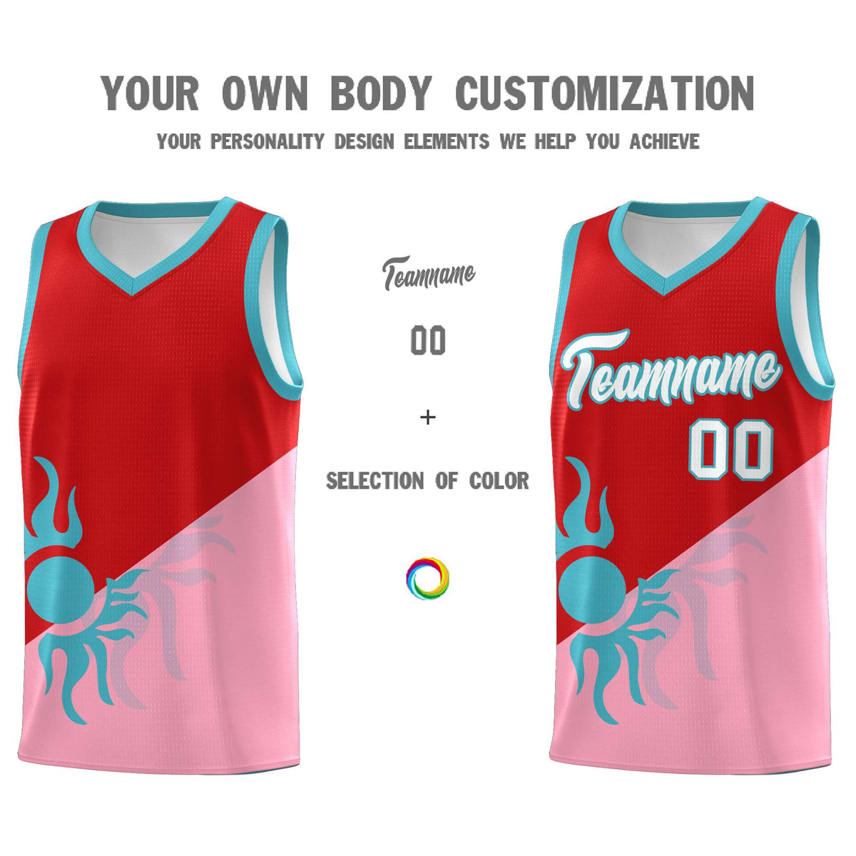 Custom Youth Basketball Jerseys - Red Light Pink Sunburst Design Two Tone Uniforms