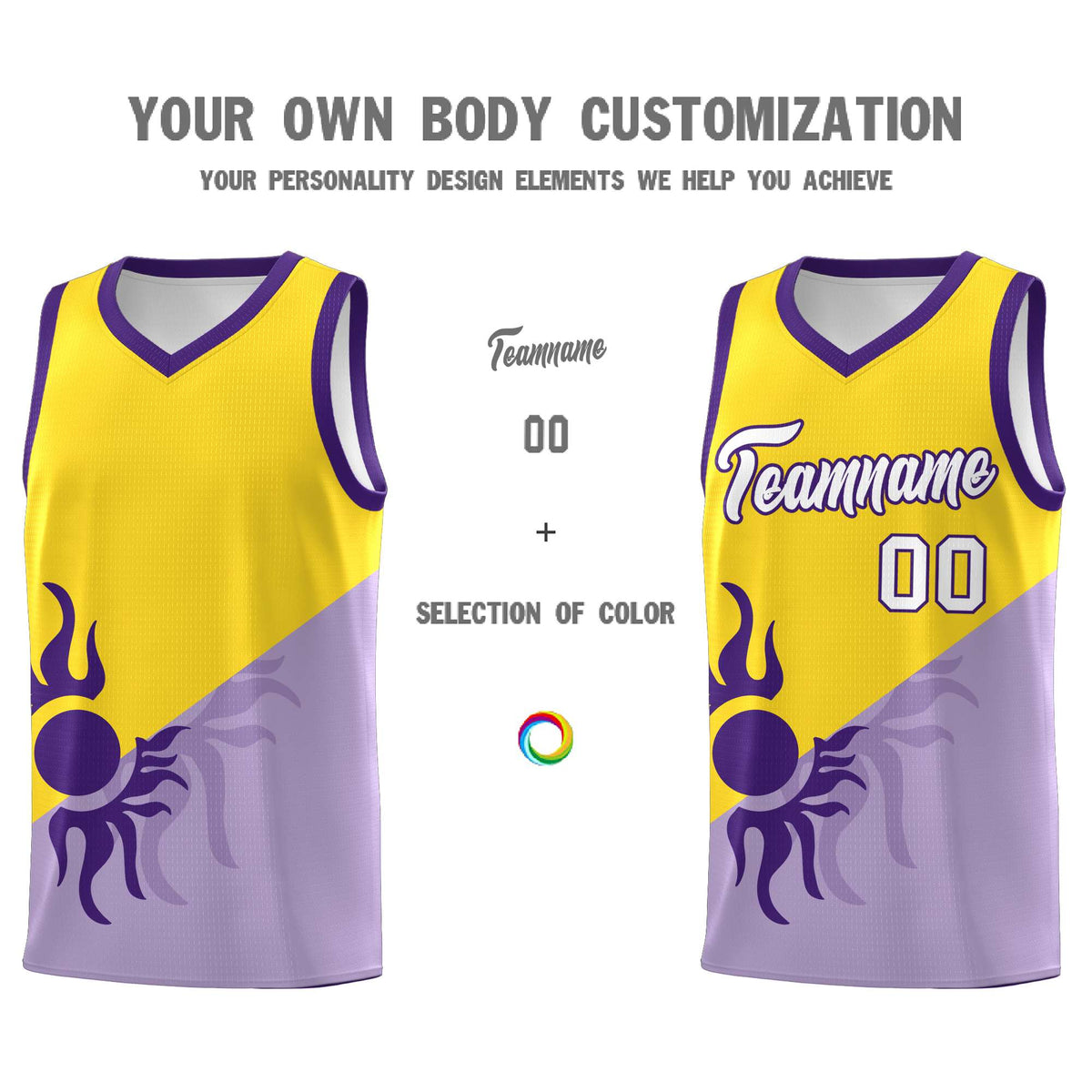 Custom Youth Basketball Jerseys - Light Purple Gold Sunburst Design Two Tone Uniforms