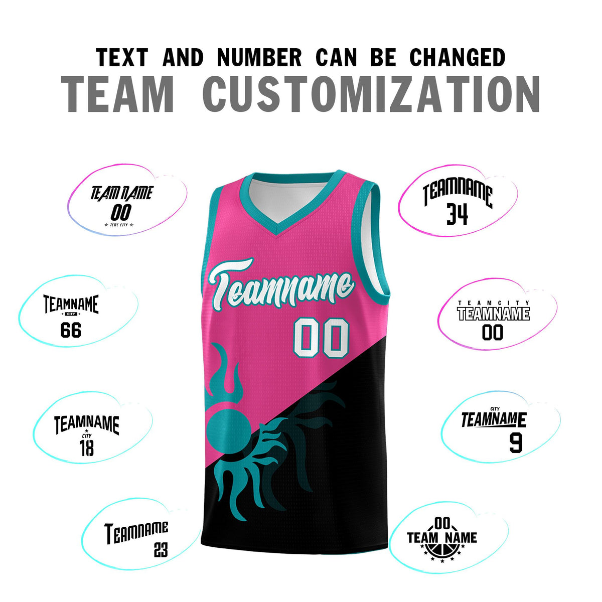 Custom Youth Basketball Jerseys - Rose Red Black Sunburst Design Two Tone Uniforms