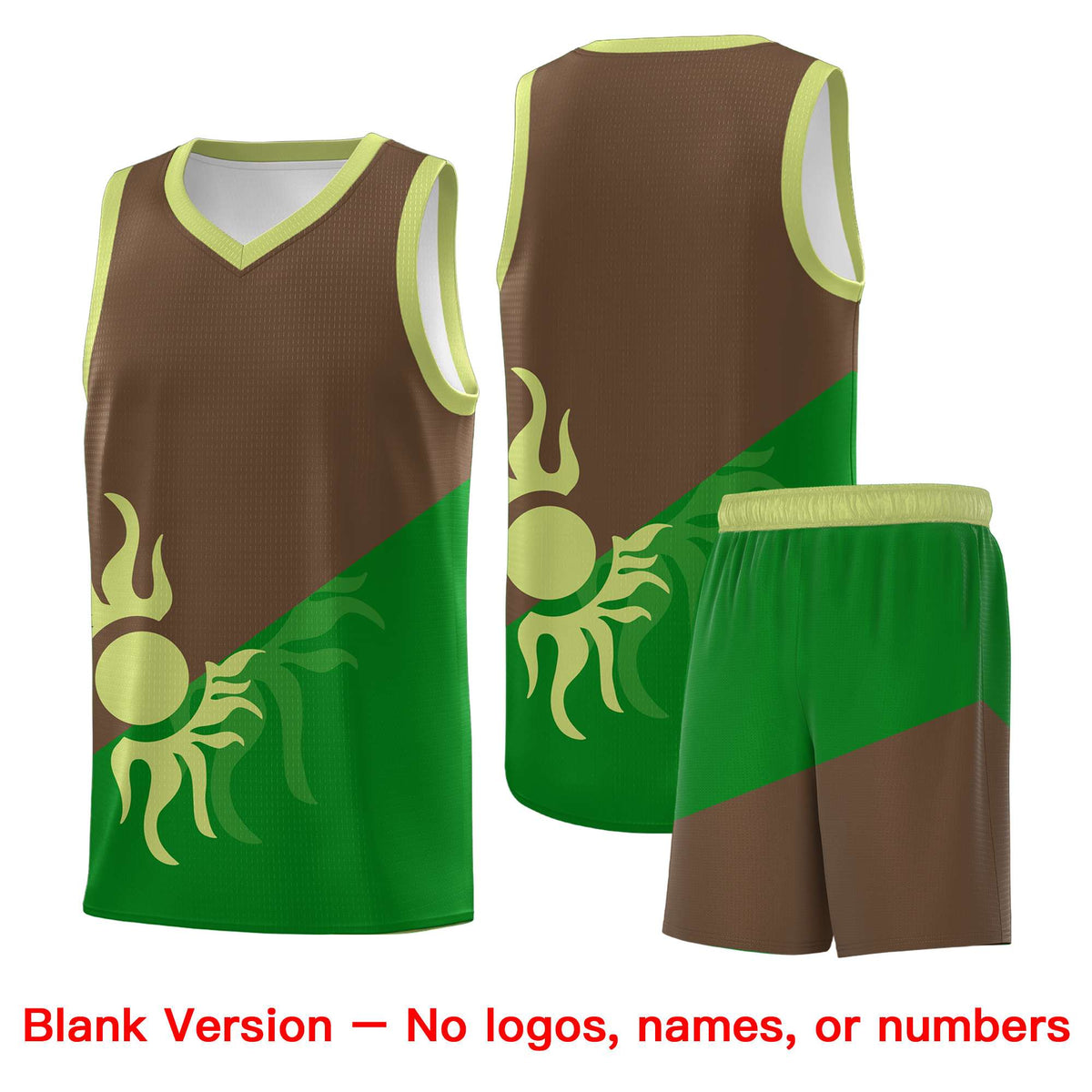 Custom Youth Basketball Jerseys - Kelly Green Light Brown Sunburst Design Two Tone Uniforms