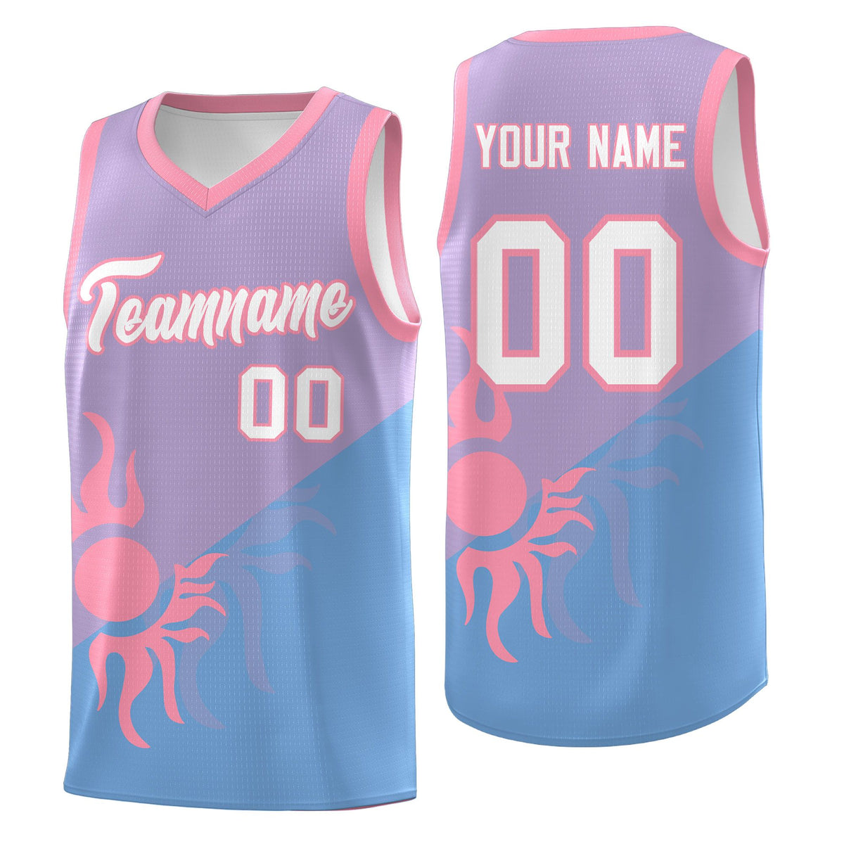 Custom Youth Basketball Jerseys - Light Purple Powder Blue Sunburst Design Two Tone Uniforms