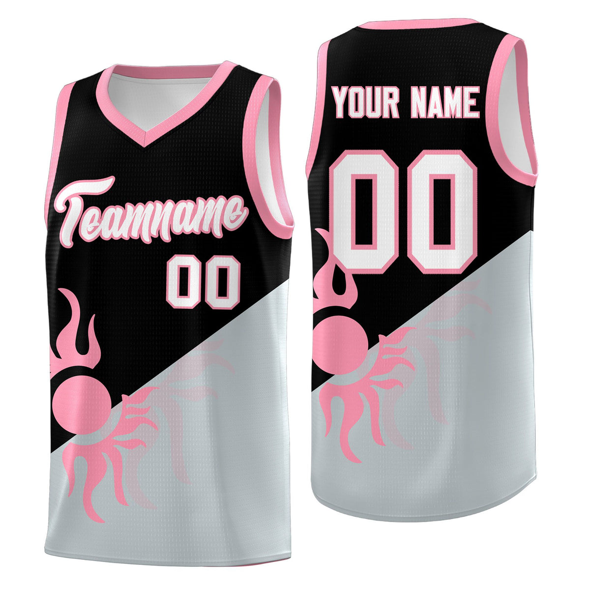 Custom Youth Basketball Jerseys - Black Silver Radiant Sun Design Two Tone Uniforms
