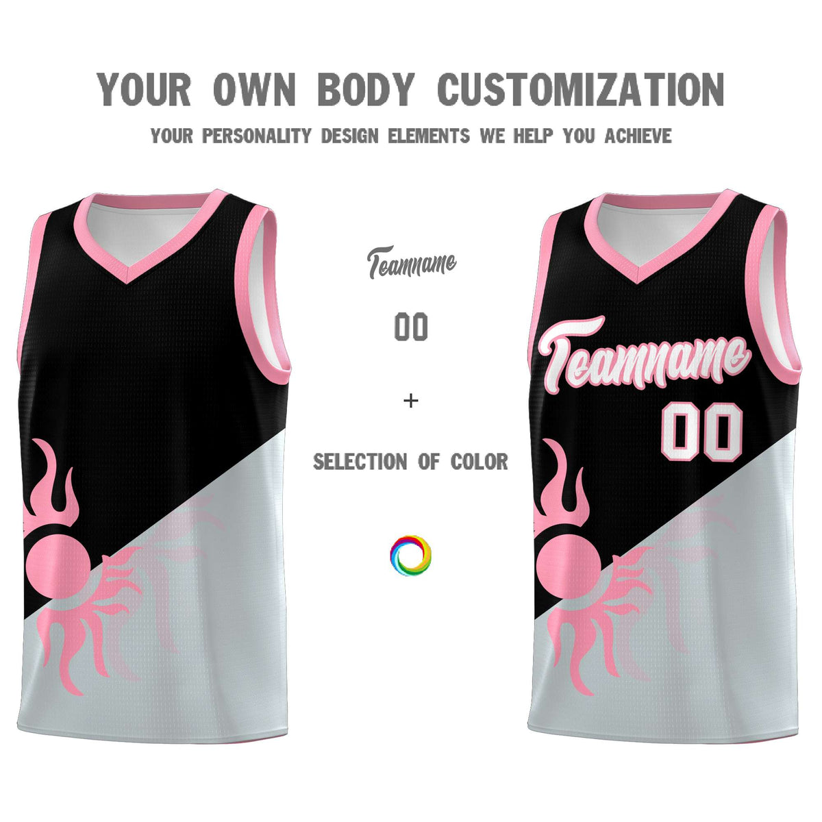 Custom Youth Basketball Jerseys - Black Silver Radiant Sun Design Two Tone Uniforms