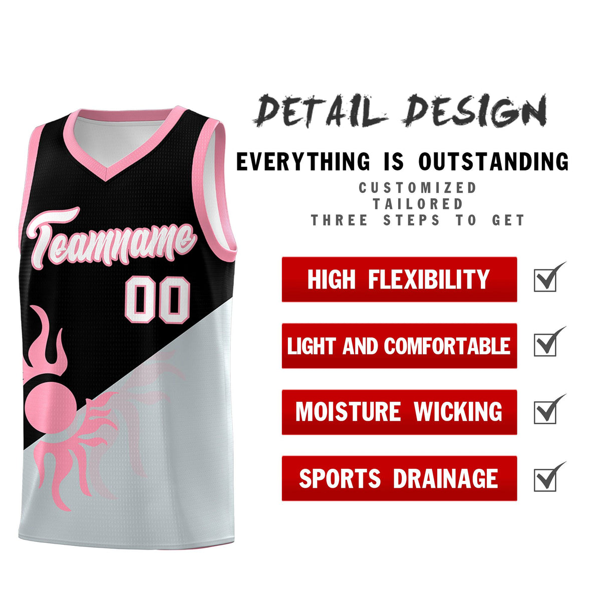 Custom Youth Basketball Jerseys - Black Silver Radiant Sun Design Two Tone Uniforms