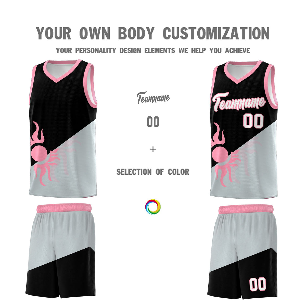 Custom Youth Basketball Jerseys - Black Silver Radiant Sun Design Two Tone Uniforms