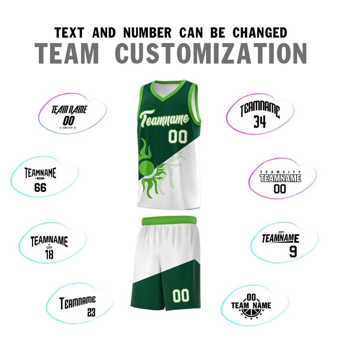 Custom Youth Basketball Jerseys - Kelly Green White Radiant Sun Design Two Tone Uniforms