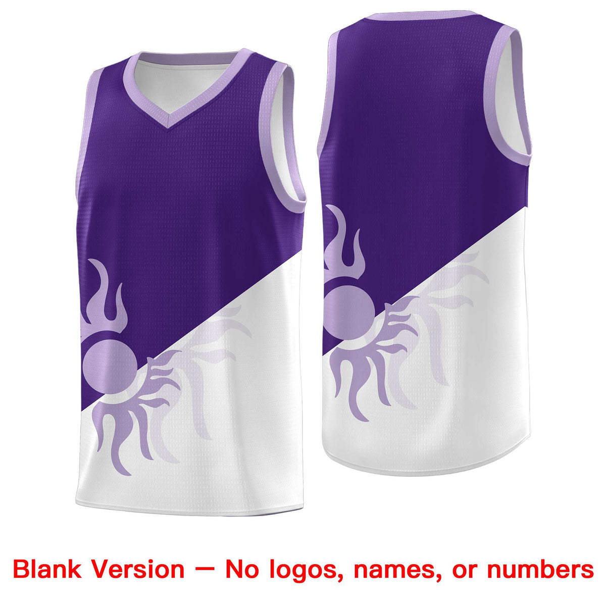 Custom Youth Basketball Jerseys - Purple White Sunburst Design Two Tone Uniforms