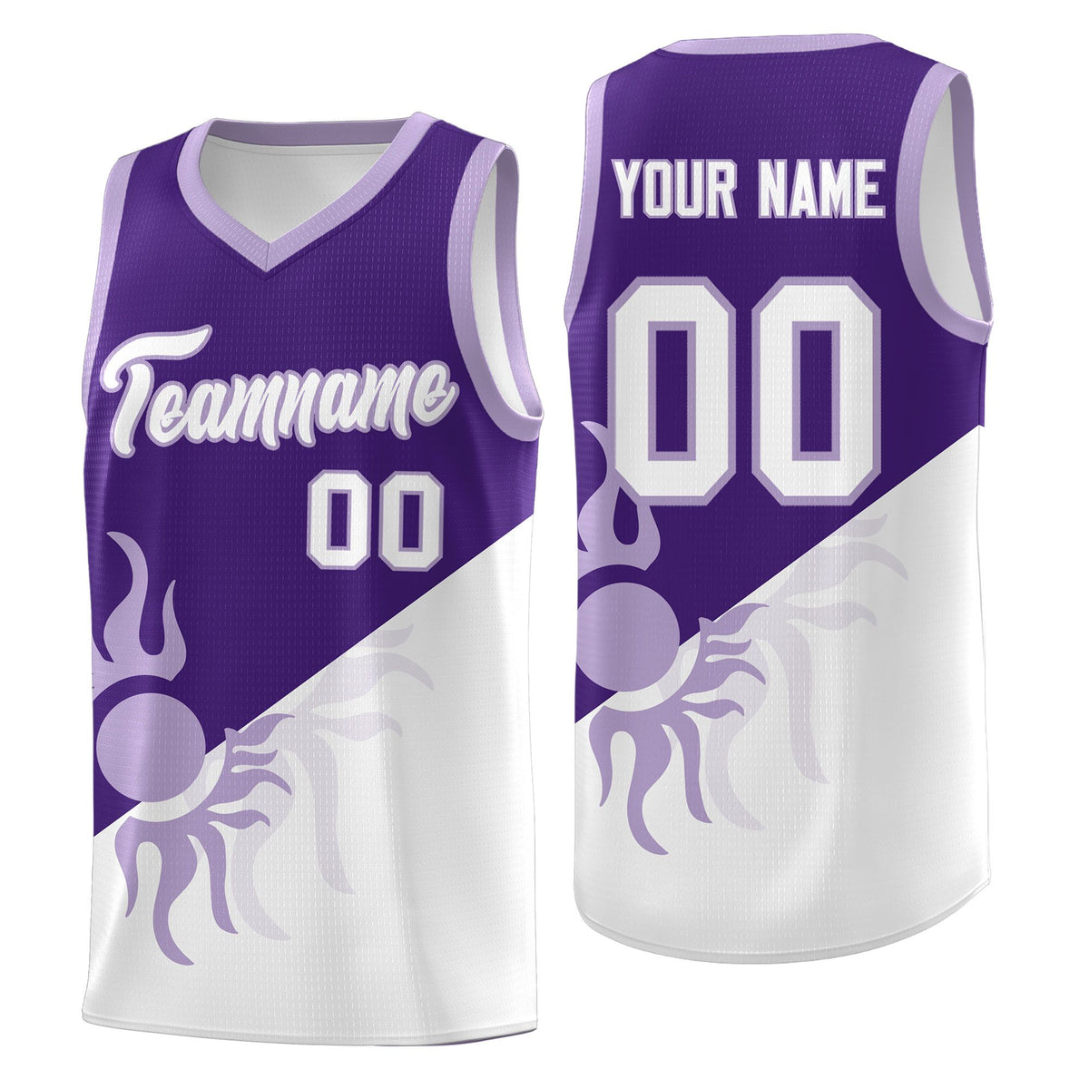Custom Youth Basketball Jerseys - Purple White Sunburst Design Two Tone Uniforms