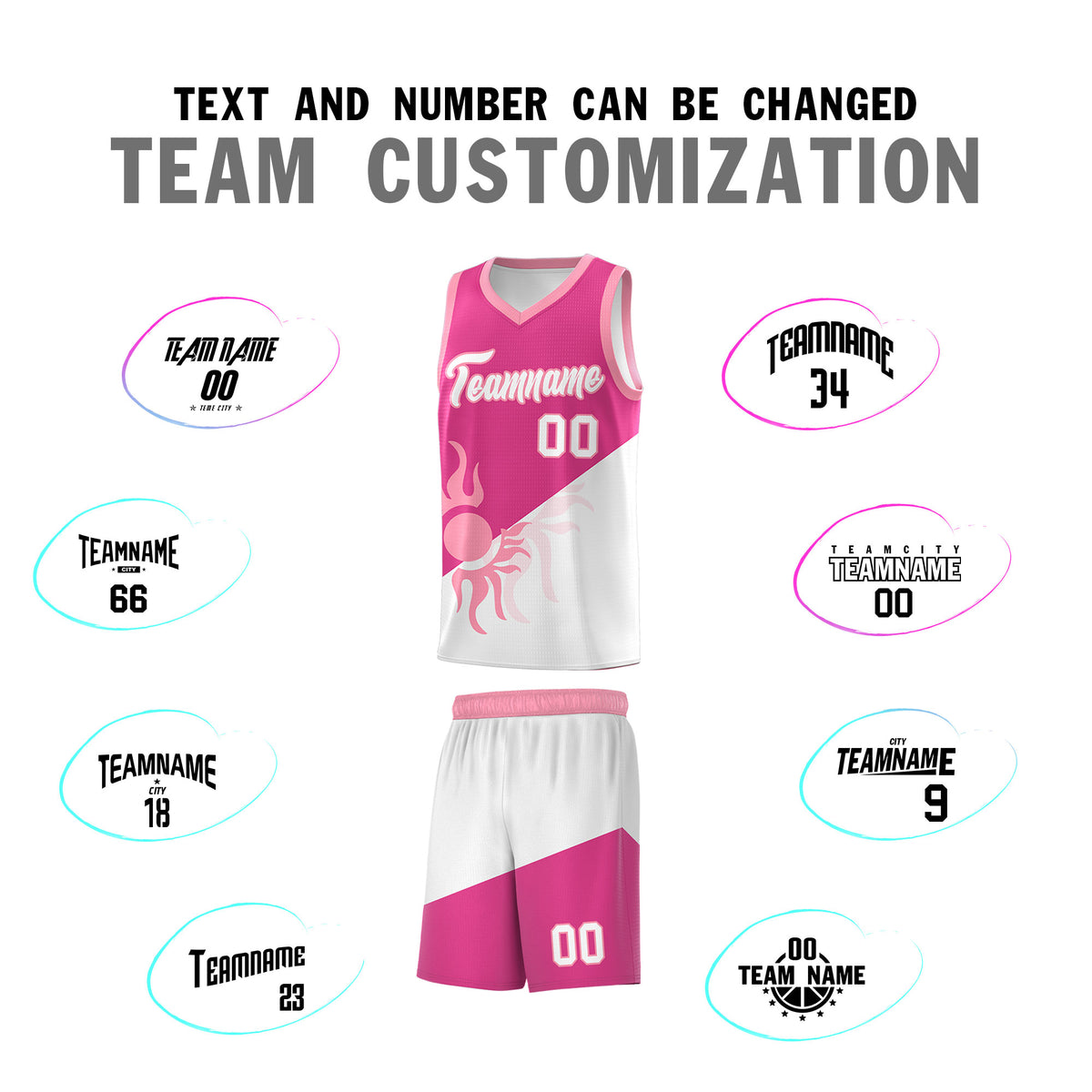 Custom Youth Basketball Jerseys - Rose Red White Radiant Sun Design Two Tone Uniforms