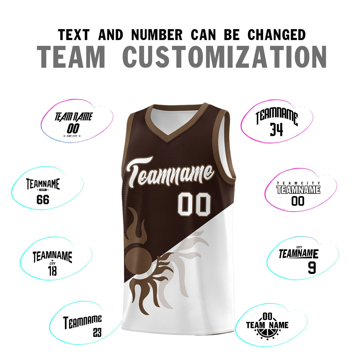 Custom Youth Basketball Jerseys - Brown White Sunburst Design Two Tone Uniforms