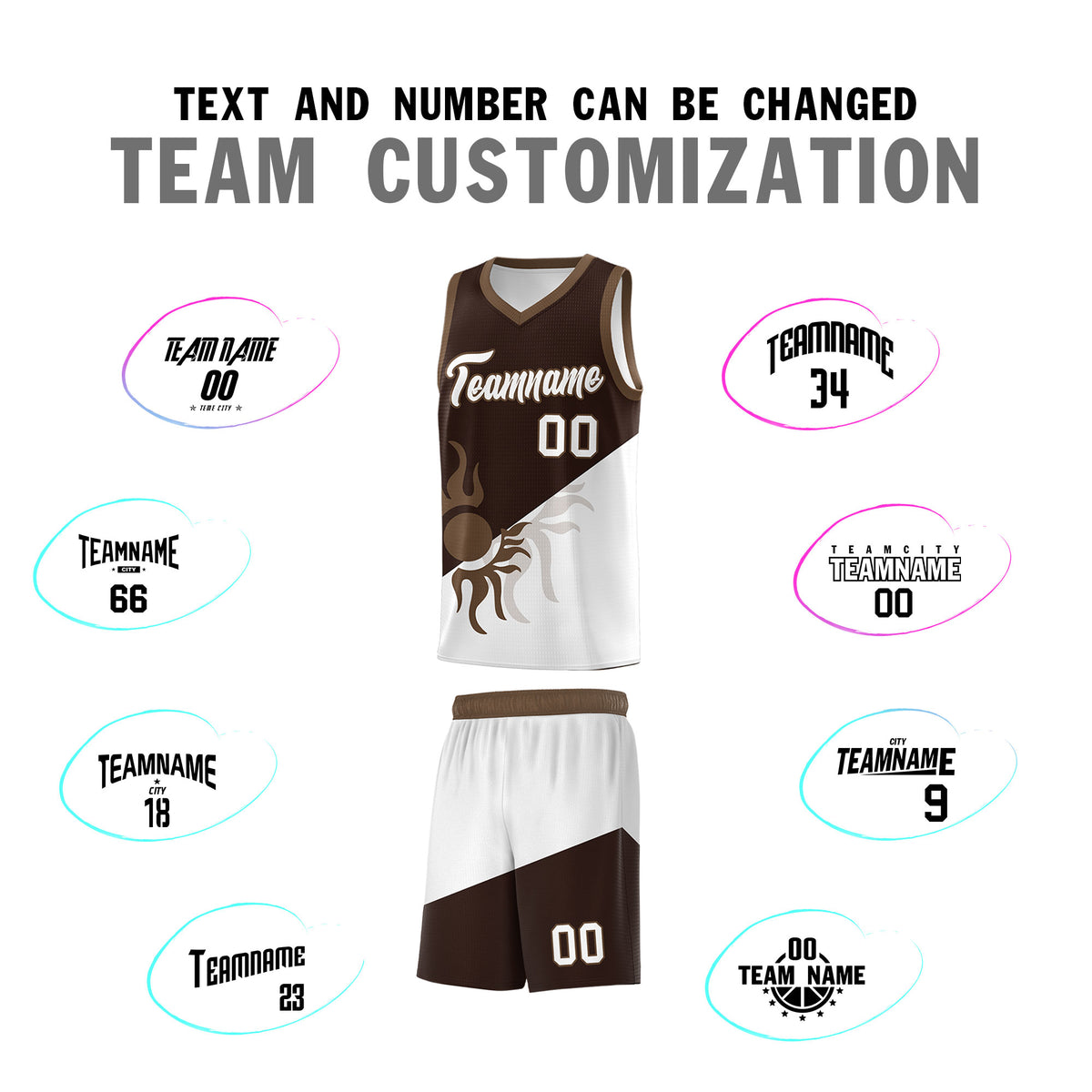 Custom Youth Basketball Jerseys - Brown White Sunburst Design Two Tone Uniforms