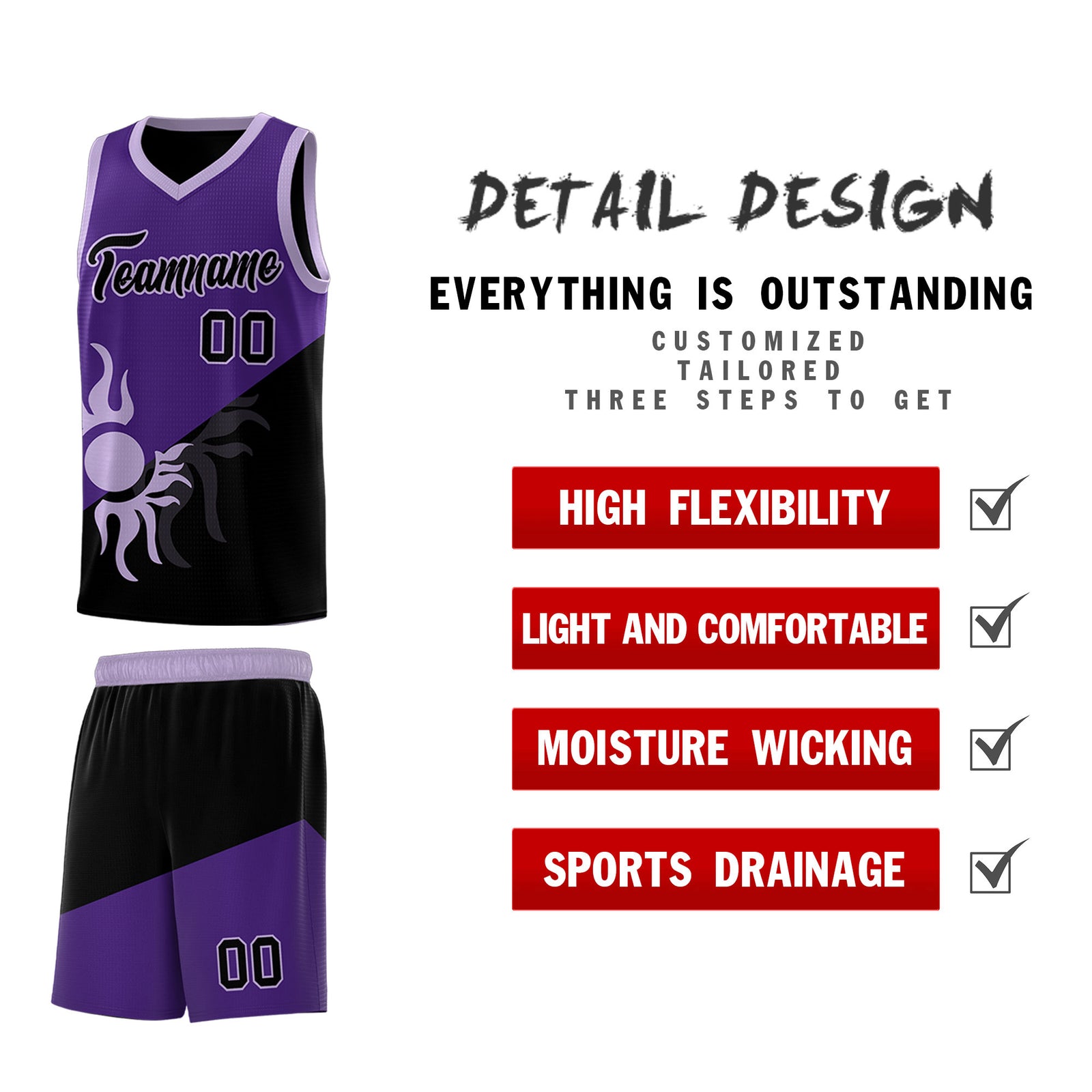 Custom Youth Basketball Jerseys - Purple Black Sunburst Design Two Tone Uniforms
