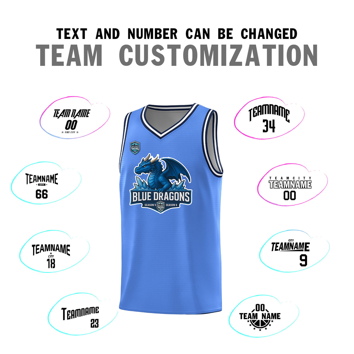 VVHL Powder Blue S7-blue-dragons Tops Basketball Jersey