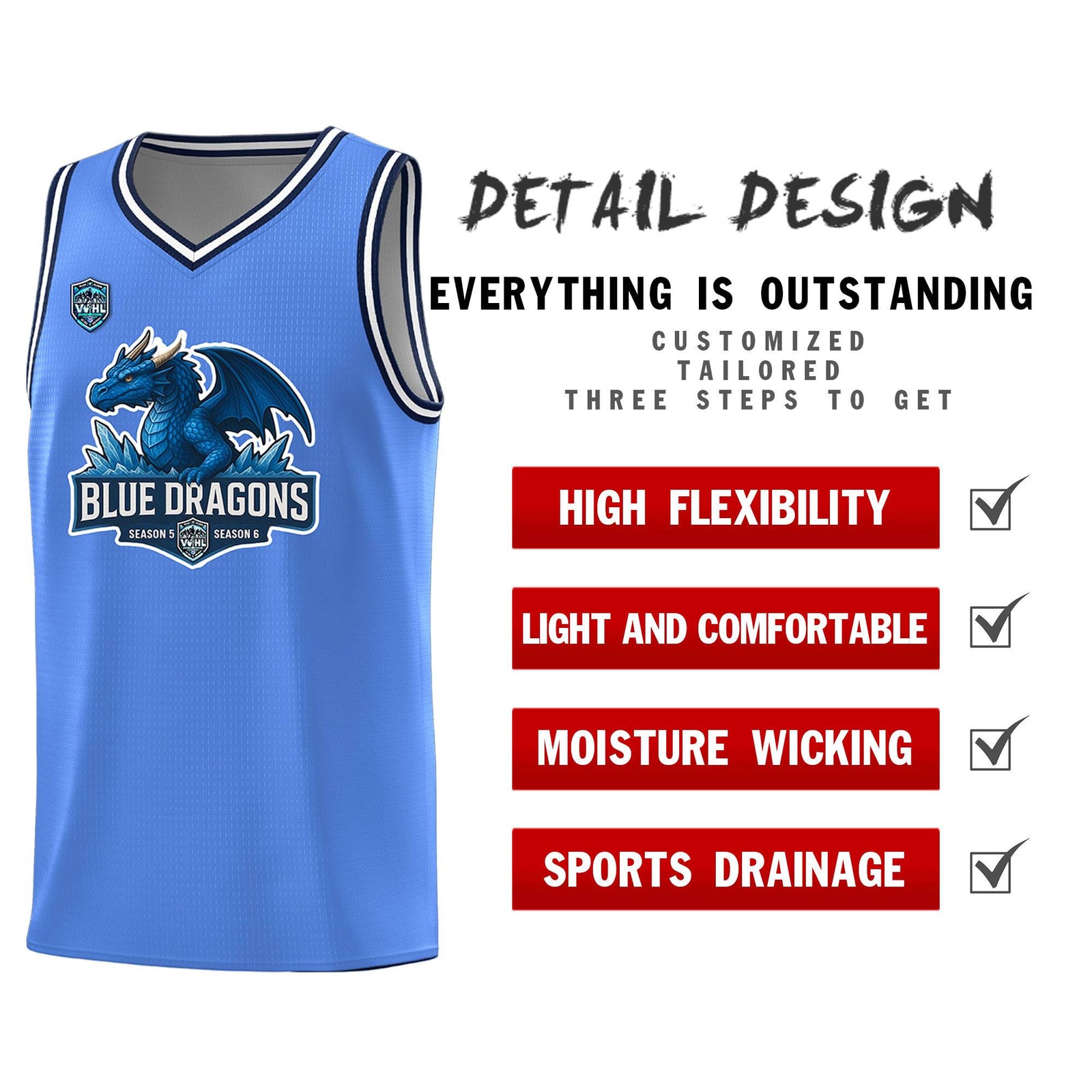 VVHL Powder Blue S7-blue-dragons Tops Basketball Jersey