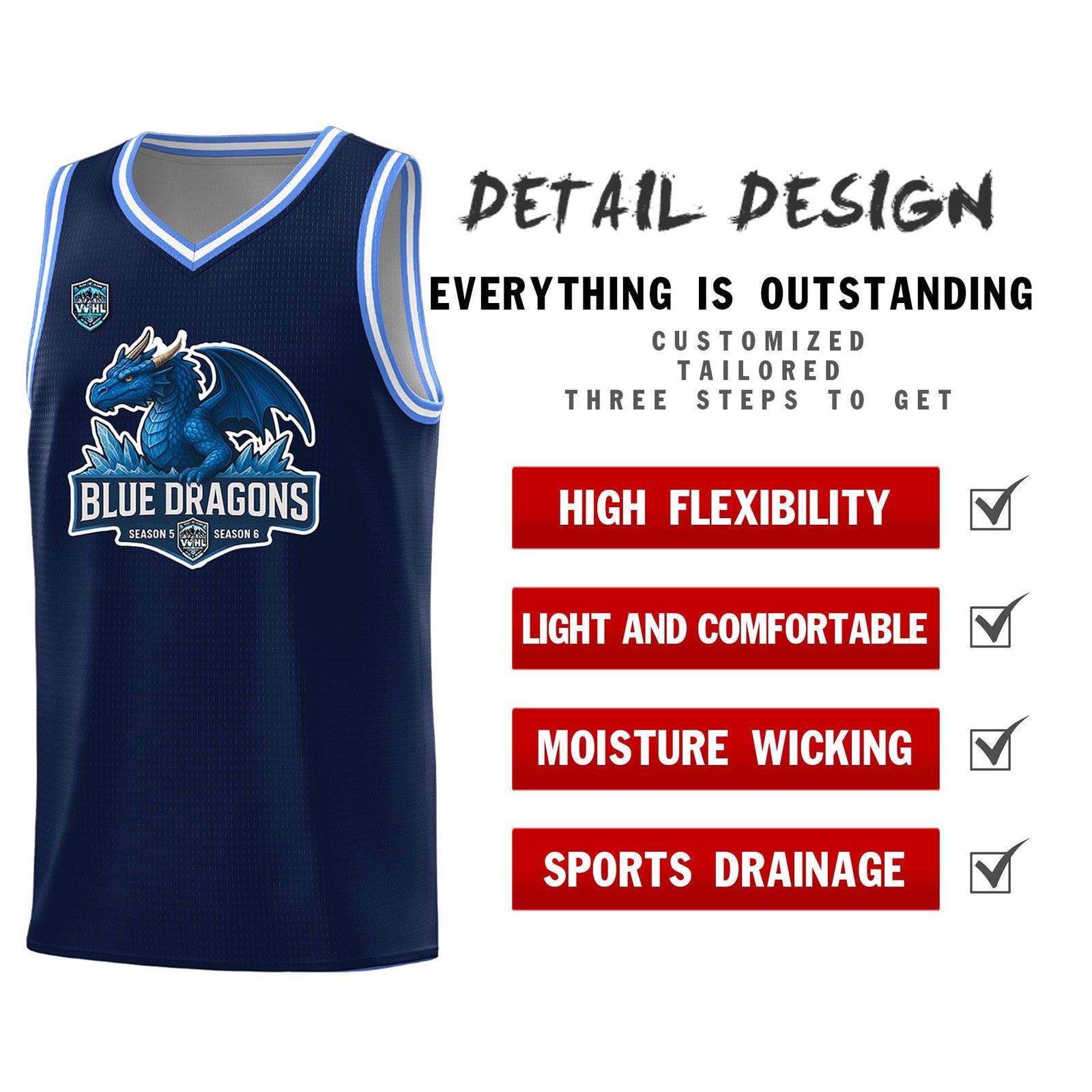 VVHL Navy S7-blue-dragons-1 Tops Basketball Jersey