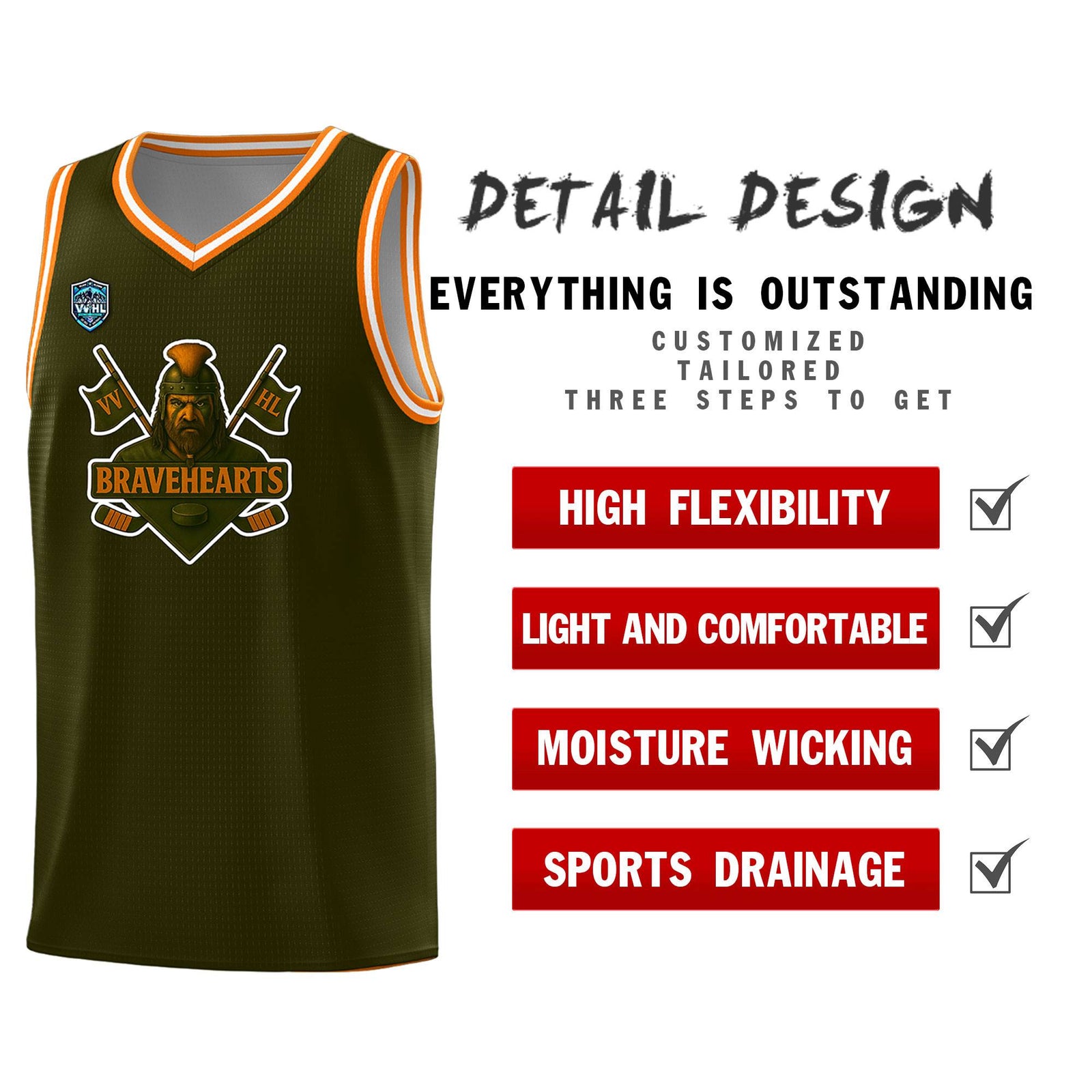 VVHL Olive S7-Bravehearts-1 Tops Basketball Jersey