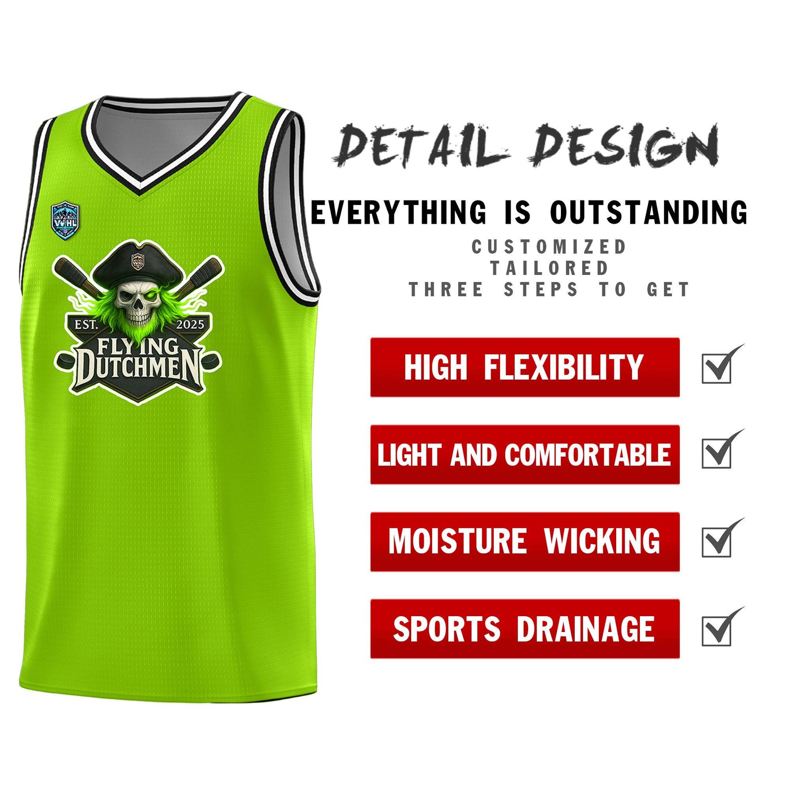 VVHL Neon Green S7-Flying-Dutchmen Tops Basketball Jersey