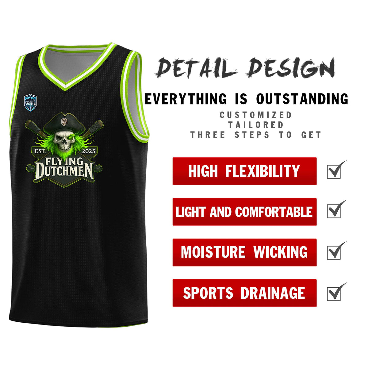 VVHL Black S7-flying-Dutchmen-1 Tops Basketball Jersey