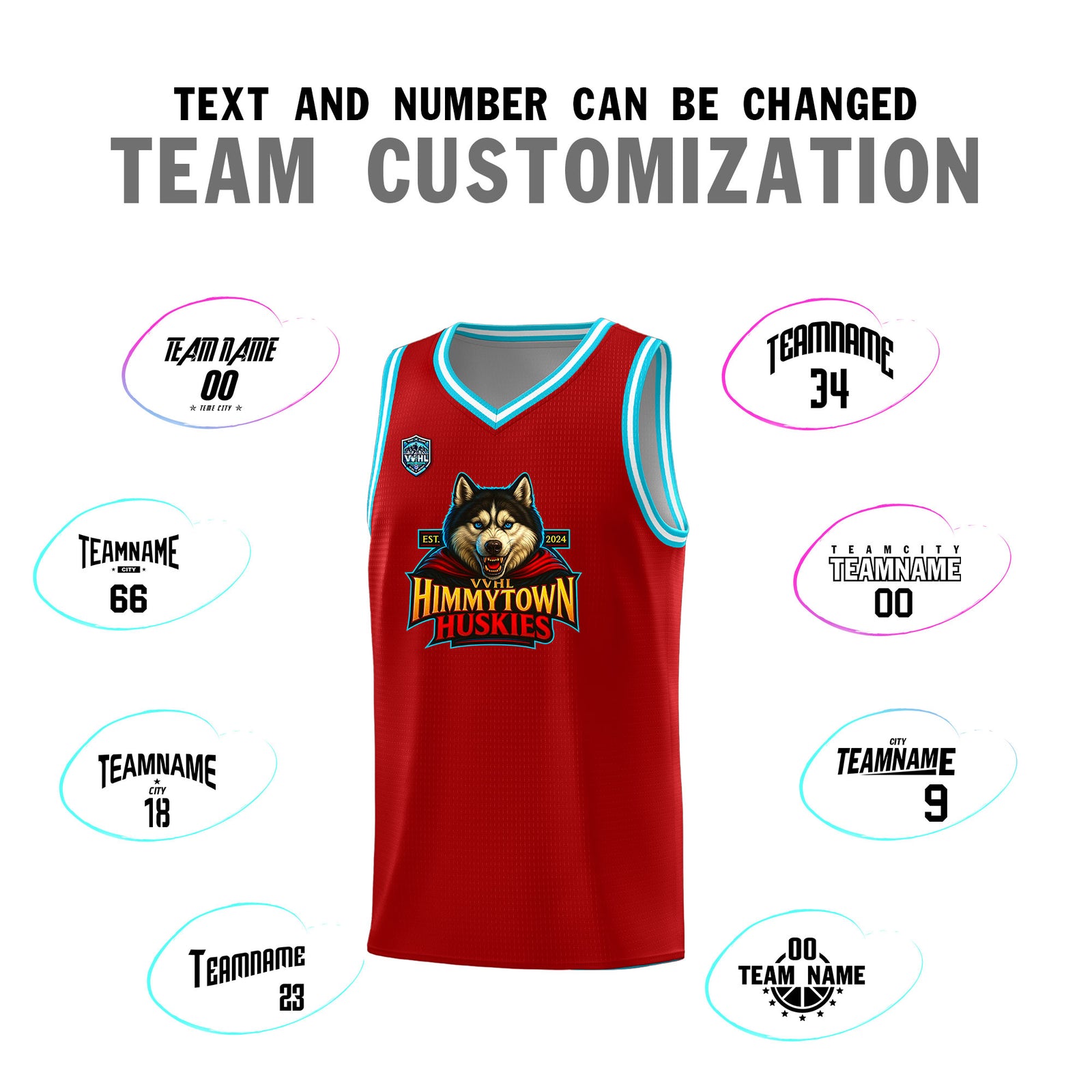 VVHL Red S7-Himmytown-huskies Tops Basketball Jersey