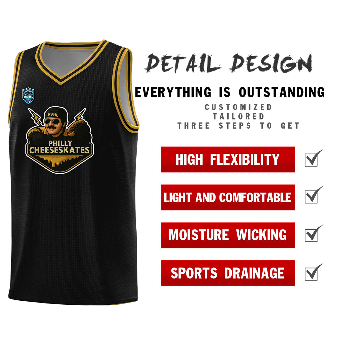 VVHL Black S7-Philly-Cheeseskates-1 Tops Basketball Jersey
