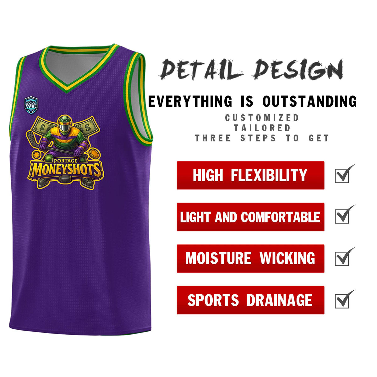 VVHL Purple S7-Portage-Moneyshots Tops Basketball Jersey