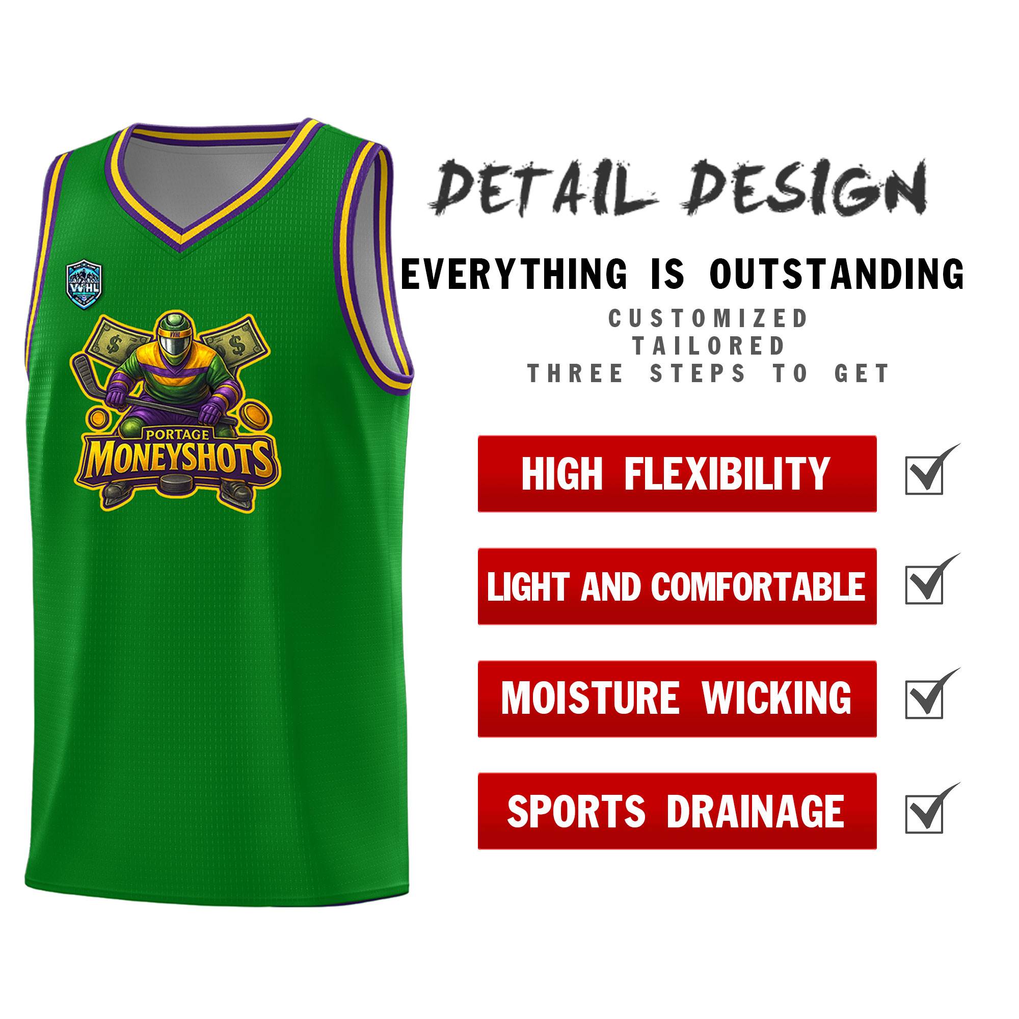 VVHL Kelly Green S7-Portage-Moneyshots-2 Tops Basketball Jersey