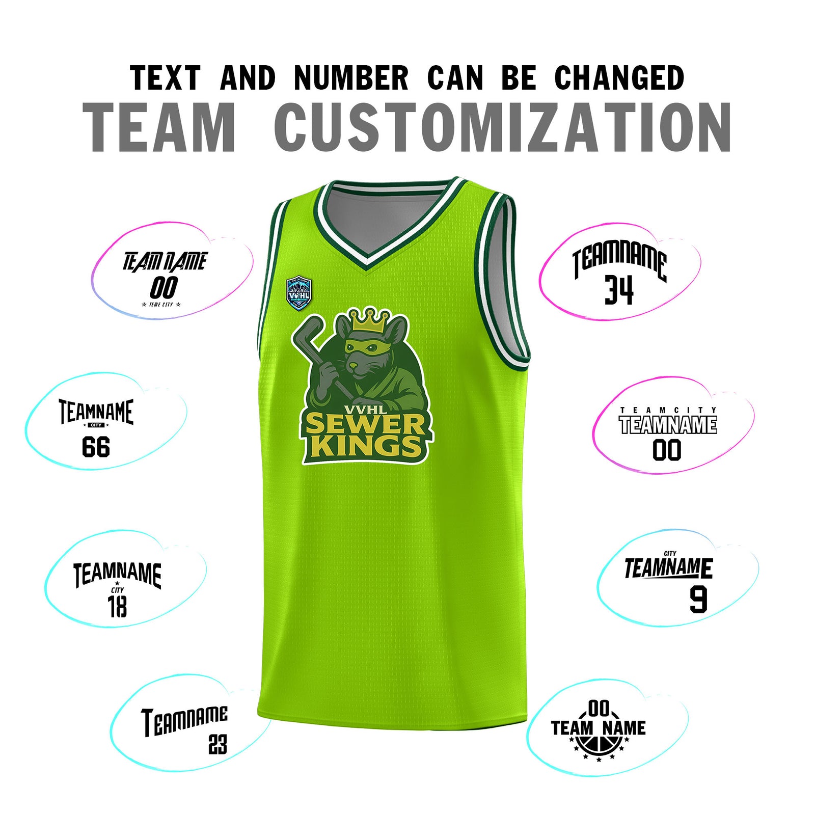 VVHL Neon Green S7-Sewer-Kings Tops Basketball Jersey