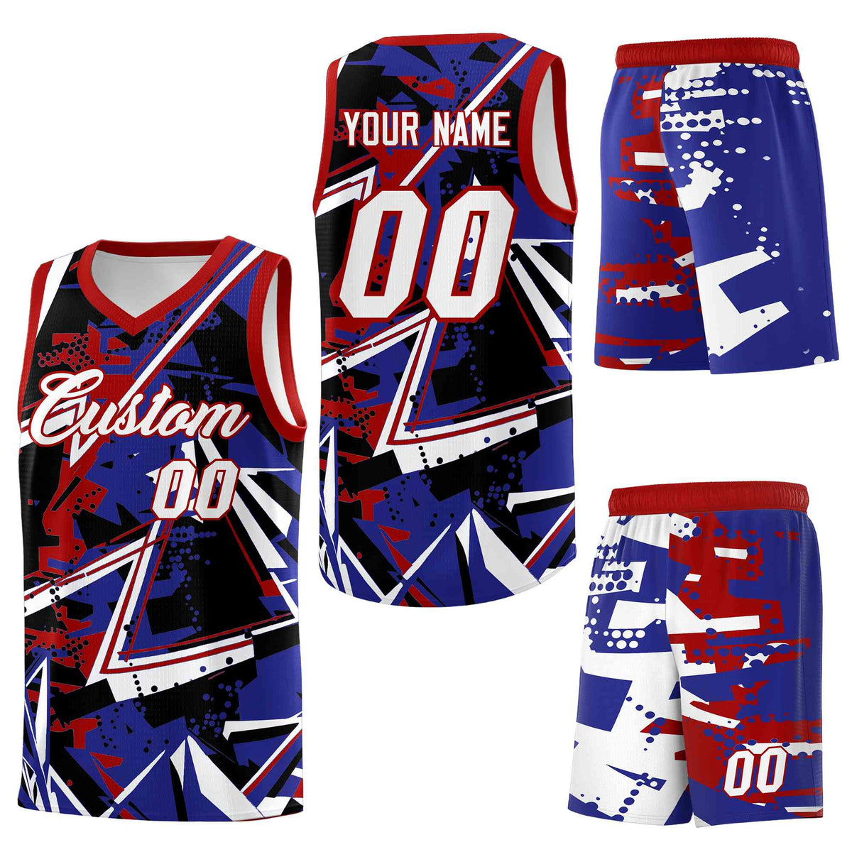 Custom Youth Basketball Jerseys Royal Red Abstract Graffiti Urban Style Personalized Uniform