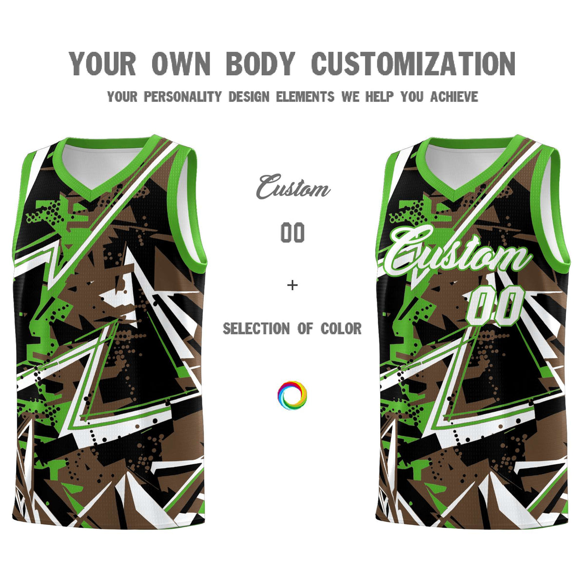Custom Youth Basketball Jerseys Light Brown Light Green Abstract Graffiti Personalized Street Style Uniform