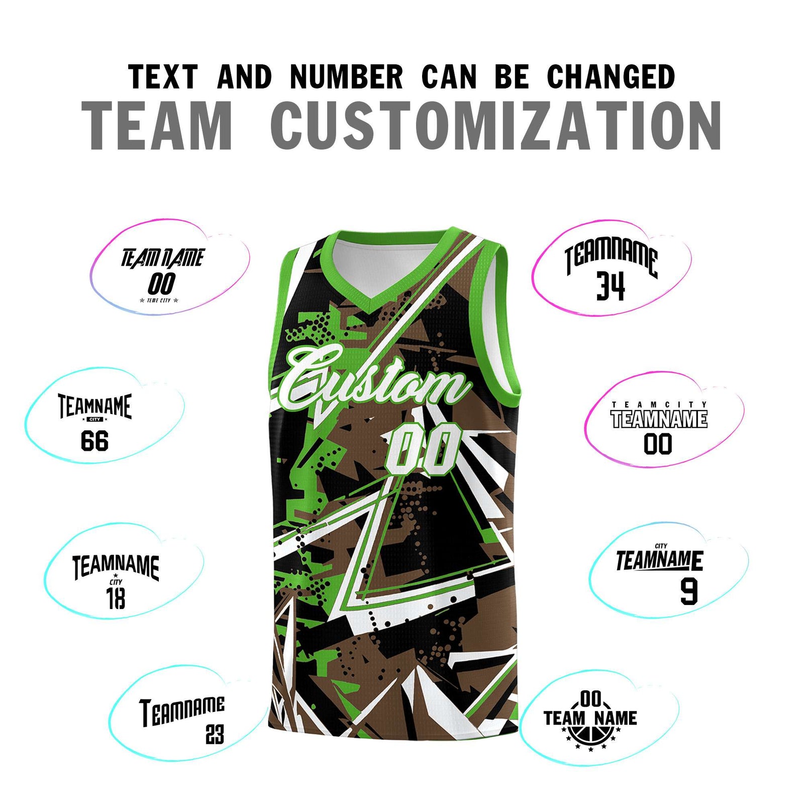 Custom Youth Basketball Jerseys Light Brown Light Green Abstract Graffiti Personalized Street Style Uniform