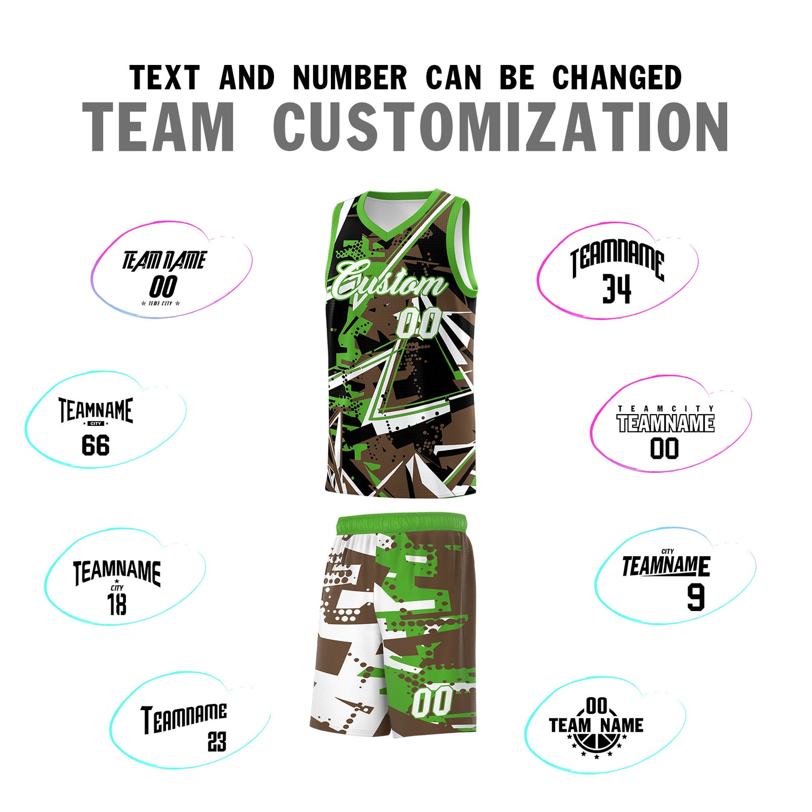 Custom Youth Basketball Jerseys Light Brown Light Green Abstract Graffiti Personalized Street Style Uniform