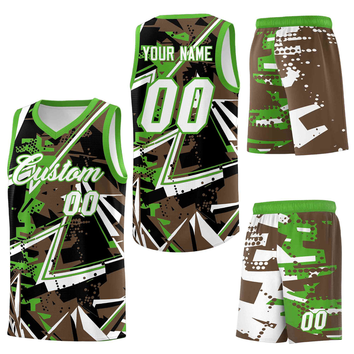 Custom Youth Basketball Jerseys Light Brown Light Green Abstract Graffiti Personalized Street Style Uniform