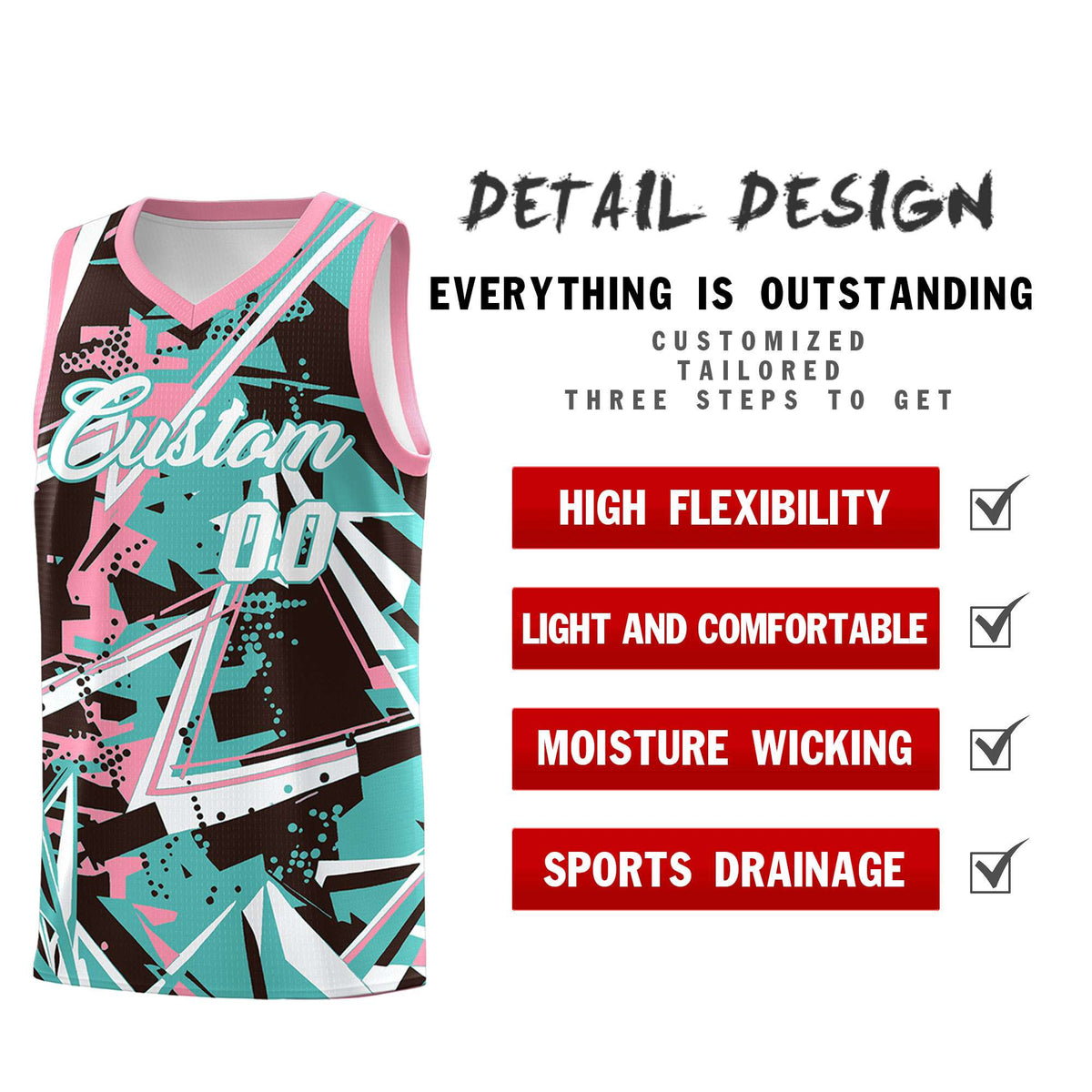 Custom Youth Basketball Jerseys Teal Pink Abstract Graffiti Urban Style Personalized Uniform