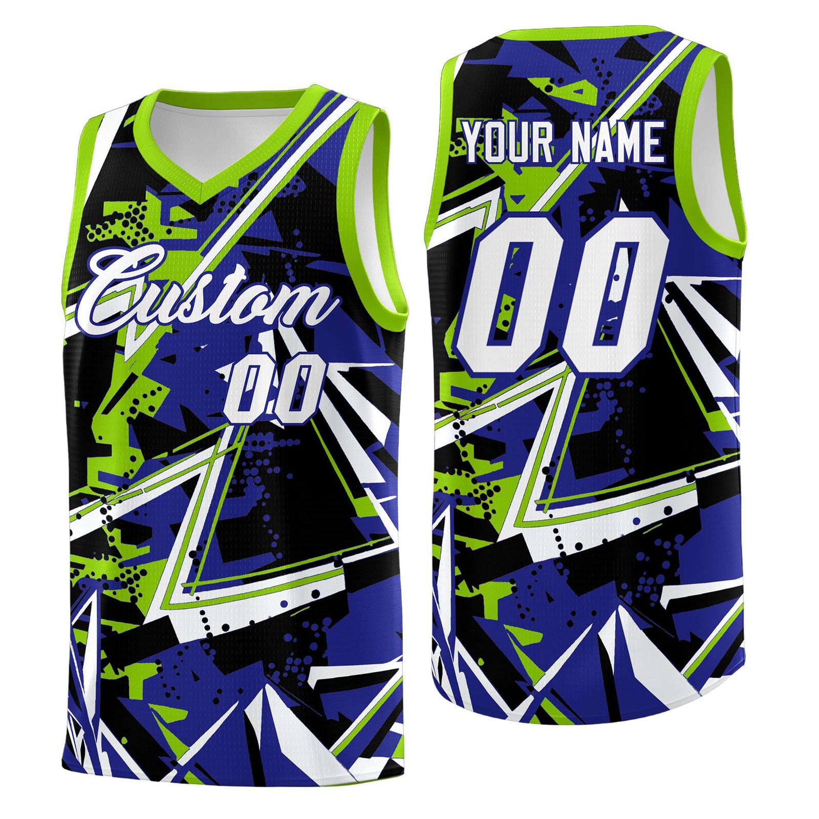Custom Youth Basketball Jerseys Royal Neon Green Abstract Graffiti Urban Style Personalized Uniform