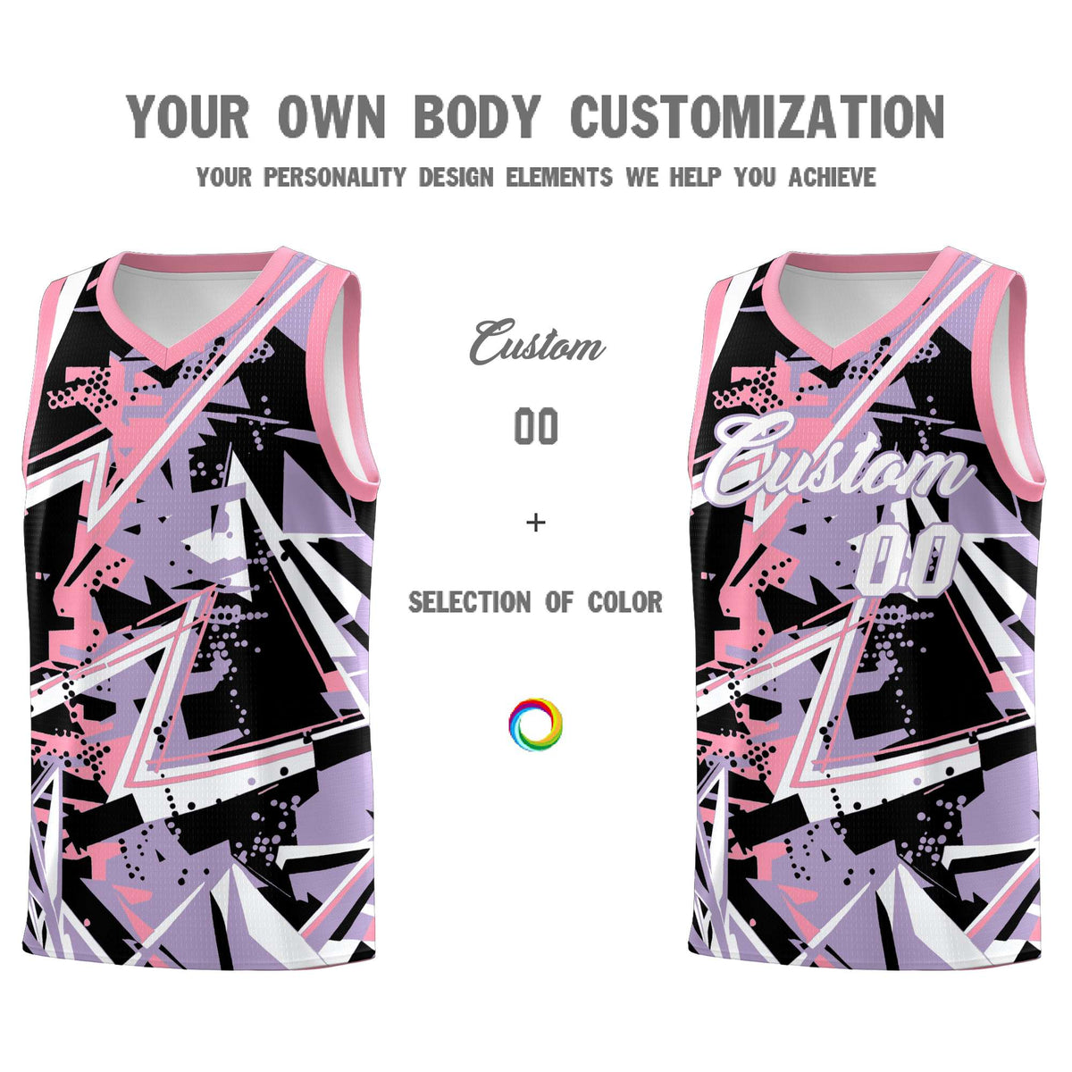 Custom Youth Basketball Jerseys Light Purple Pink Abstract Graffiti Personalized Team Name &amp; Number