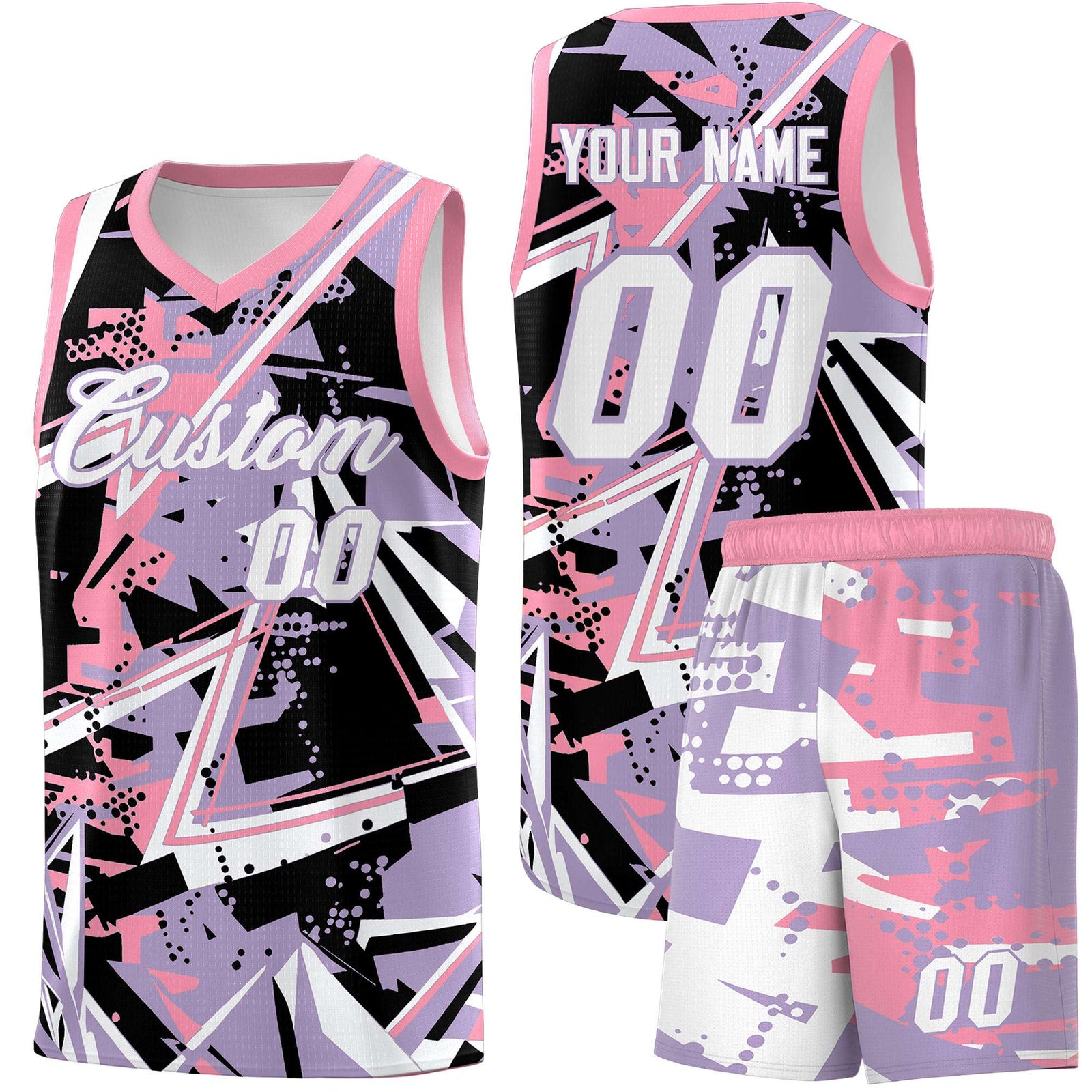 Custom Youth Basketball Jerseys Light Purple Pink Abstract Graffiti Personalized Team Name & Number