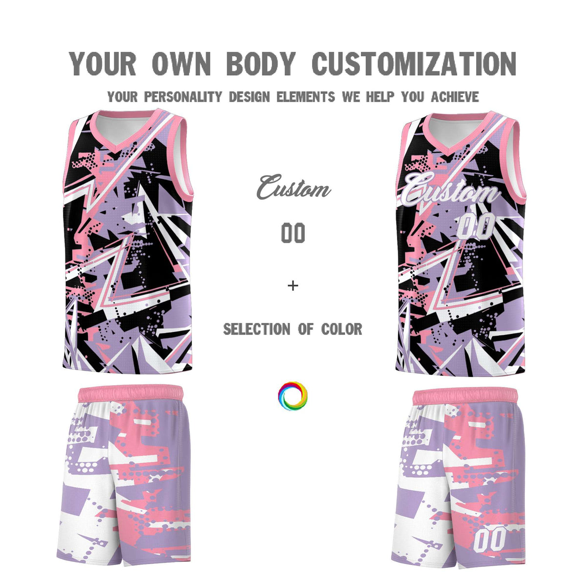 Custom Youth Basketball Jerseys Light Purple Pink Abstract Graffiti Personalized Team Name &amp; Number