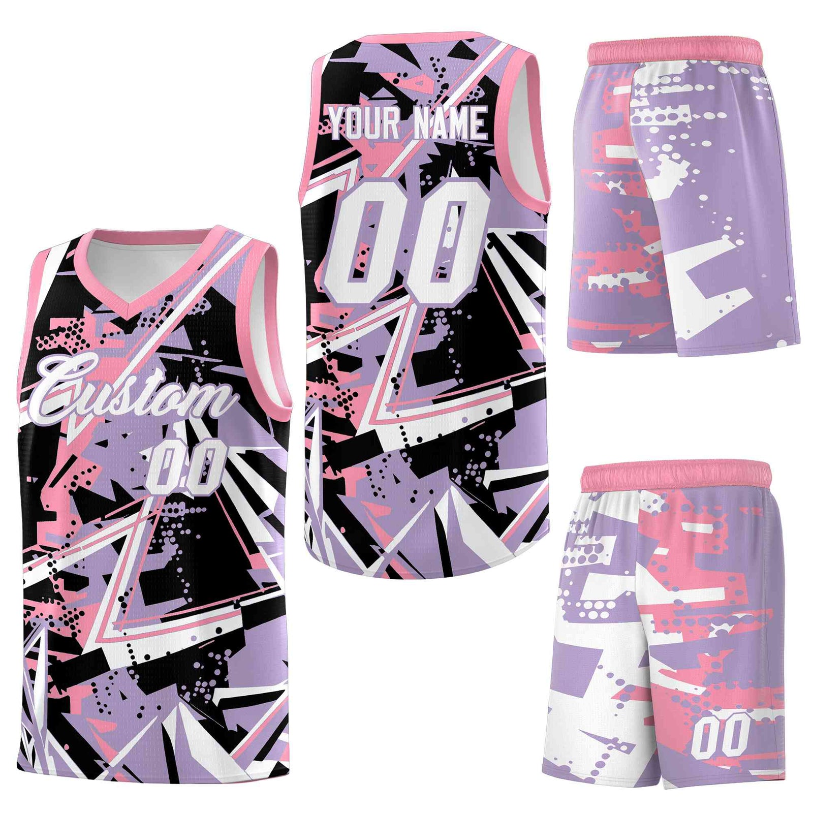 Custom Youth Basketball Jerseys Light Purple Pink Abstract Graffiti Personalized Team Name & Number