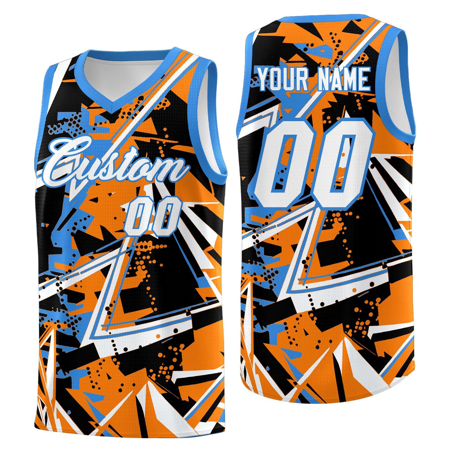 Custom Youth Basketball Jerseys Orange Light Blue Abstract Graffiti Personalized Street Style Uniform