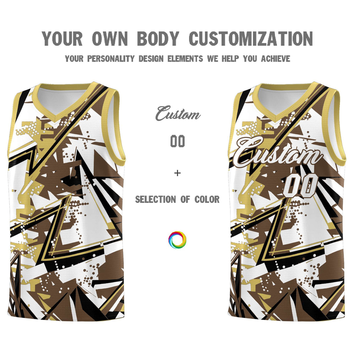 Custom Youth Basketball Jerseys Light Brown Old Gold Abstract Graffiti Personalized Team Name &amp; Number