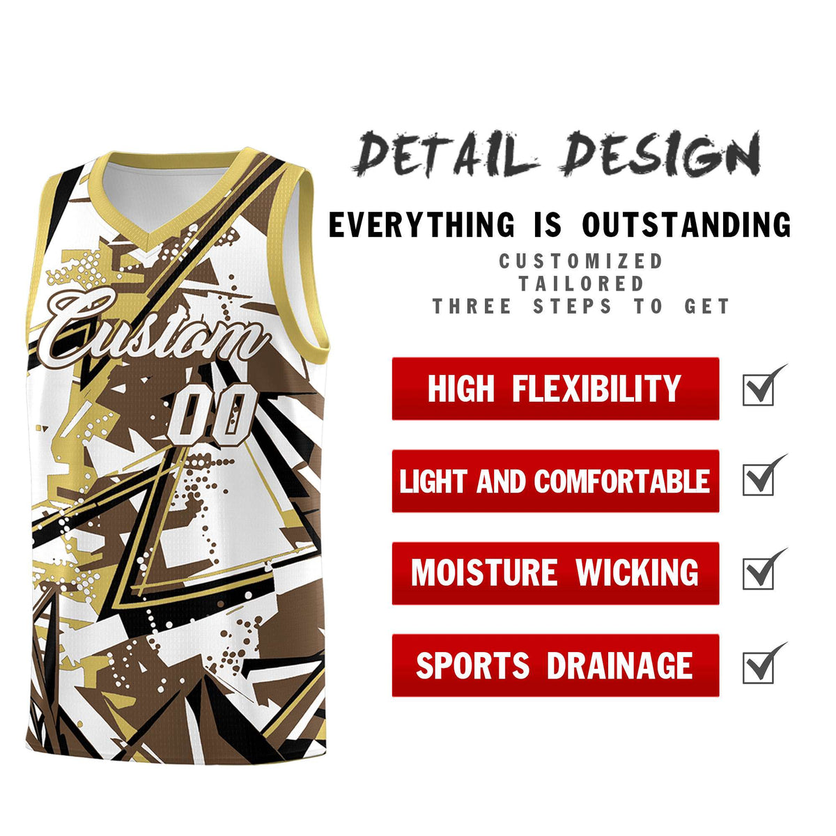 Custom Youth Basketball Jerseys Light Brown Old Gold Abstract Graffiti Personalized Team Name &amp; Number