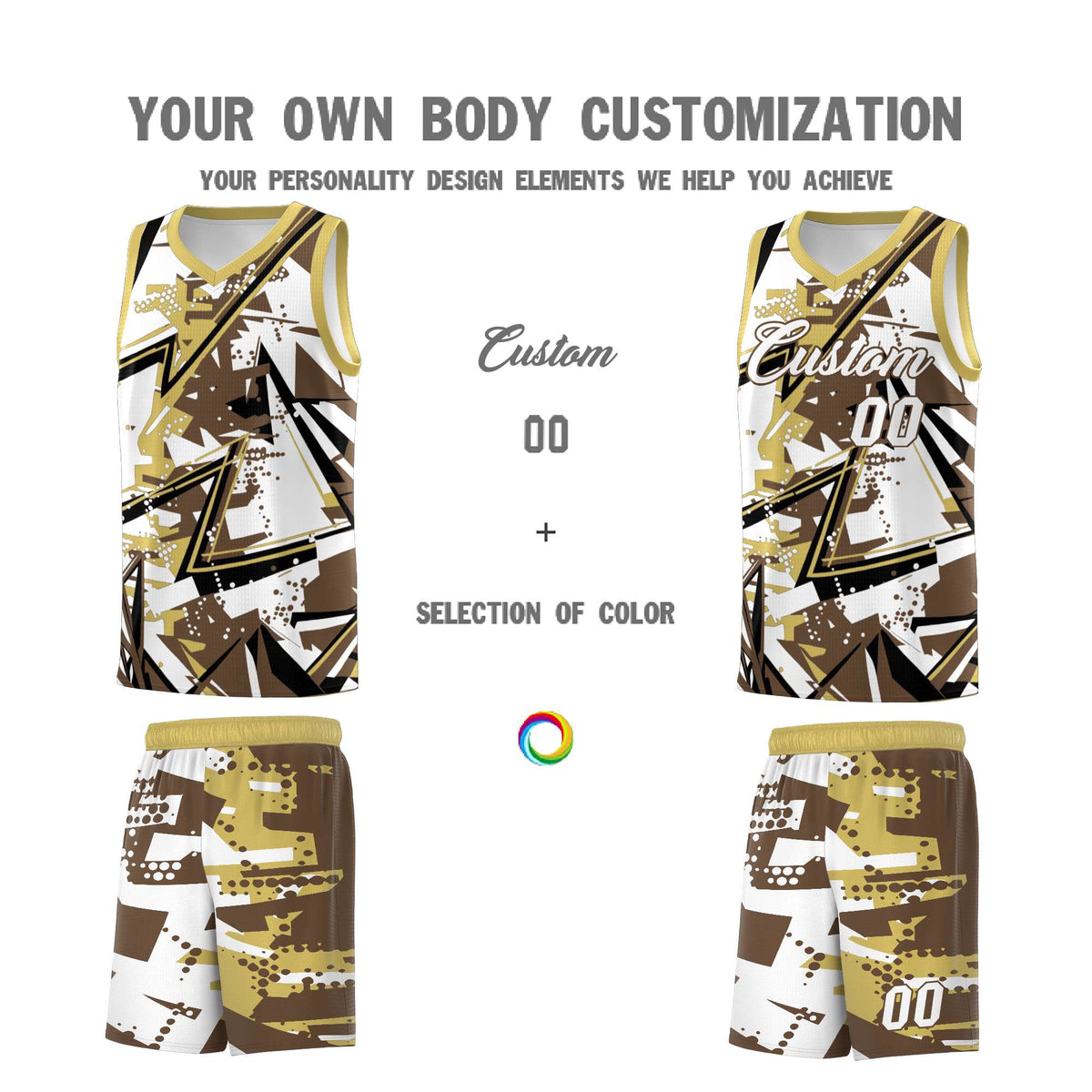 Custom Youth Basketball Jerseys Light Brown Old Gold Abstract Graffiti Personalized Team Name &amp; Number