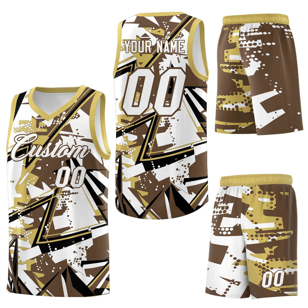 Custom Youth Basketball Jerseys Light Brown Old Gold Abstract Graffiti Personalized Team Name &amp; Number